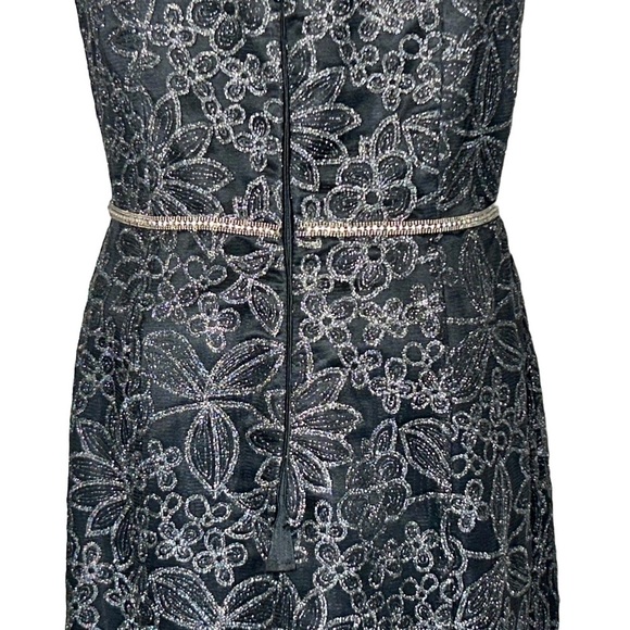 JS Collections Mermaid Black Dress, V-Neck & Shimmery Silver Florals, Large (12) - Picture 12 of 16